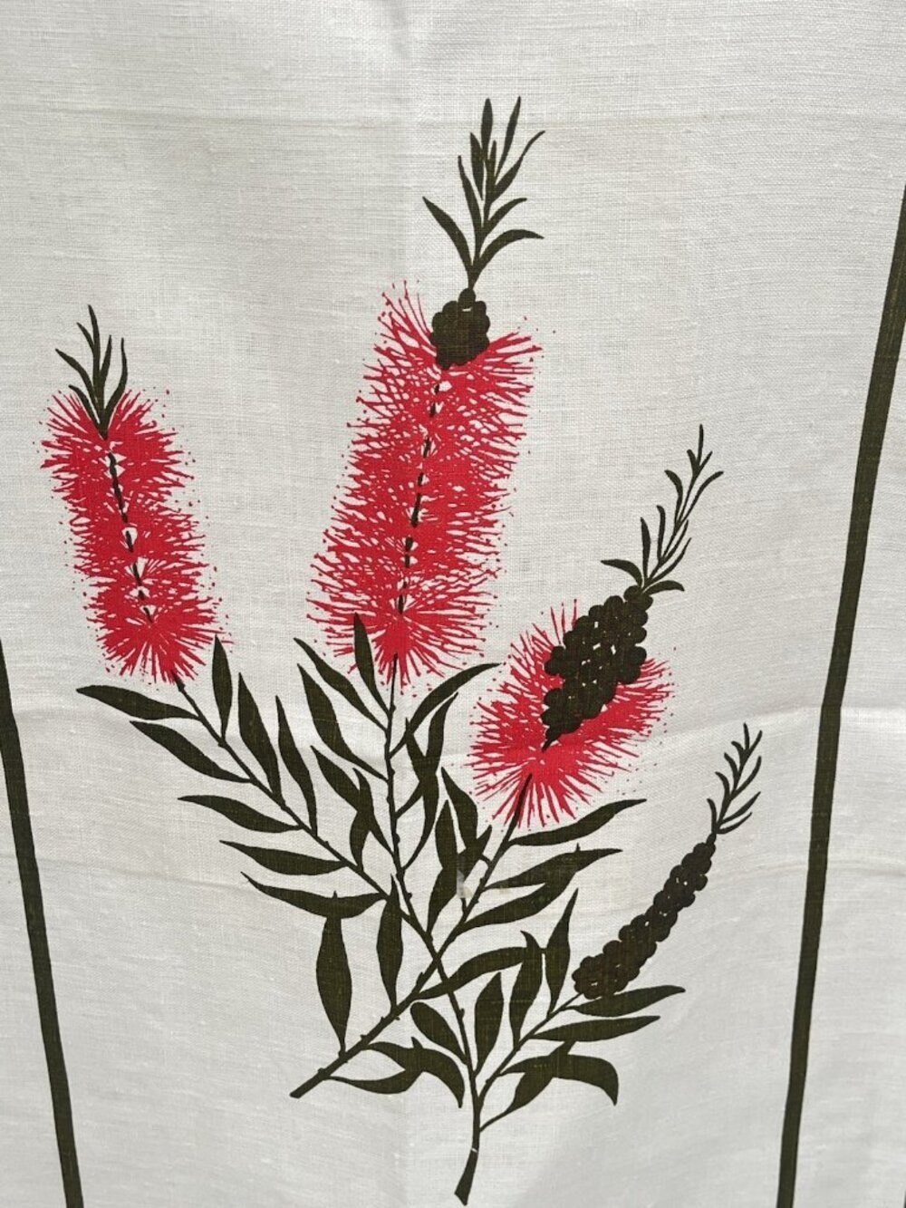 Vtg Australian Crimson Bottlebrush Tea Towel Wall Art Hand Printed Donald Clark - Picture 5 of 5